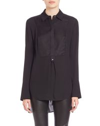 VINCE | Black Silk & Satin Tuxedo Shirt | Lyst
