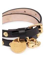 Alexander McQueen | Black Skull Stud Double Wrap Leather Bracelet | Lyst