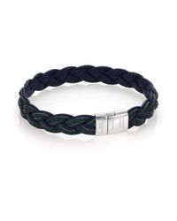 Tateossian | Green Leather & Sterling Silver Double-Layer Braided Bracelet for Men | Lyst