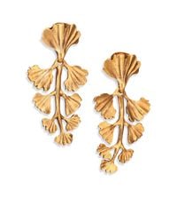 Oscar de la Renta | Metallic Ginko Leaf Clip-on Drop Earrings | Lyst