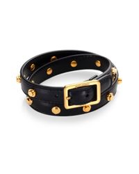 Saint Laurent | Black Studded Leather Doublewrap Bracelet | Lyst
