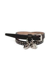 Alexander McQueen | Black Studded Leather Double Wrap Skull Bracelet | Lyst
