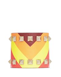 Valentino | Multicolor 'Rockstud 1973' Chevron Stripe Wide Leather Bracelet | Lyst