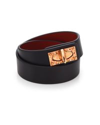 Givenchy | Black Leather Two-Row Shark Textured Turnlock Bracelet | Lyst