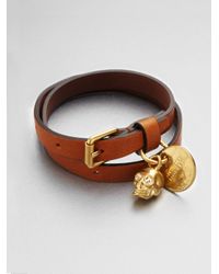 Alexander McQueen | Brown Leather Skull Wrap Bracelet | Lyst