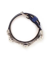 Alexander McQueen | Blue Skull Chain Double Wrap Leather Bracelet | Lyst