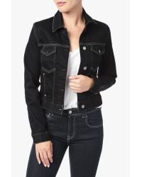 7 For All Mankind Black Cropped Trucker Jacket With Pop Stitch