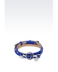 Emporio Armani | Blue Leather Bracelet With Sterling Silver Charm | Lyst