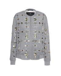 By malene birger Prospera Embellished Bomber Jacket in Gray | Lyst