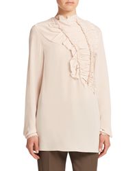 3.1 Phillip Lim | Beige Raw-edged Ruffled Silk Blouse | Lyst