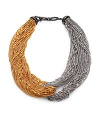 ABS By Allen Schwartz | Metallic Beaded Front Chain Necklace | Lyst