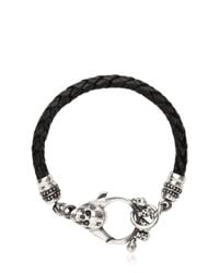 John Richmond | Black Braided Leather & Skull Bracelet for Men | Lyst