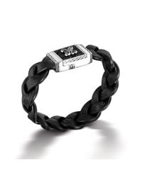 John Hardy | Large Rectangular Bracelet On Braided Black Leather for Men | Lyst
