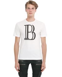 Balmain | White Vinyl Logo Printed Cotton T-shirt for Men | Lyst