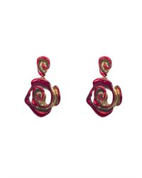 Oscar de la Renta | Pink Handpainted Rose Earrings | Lyst