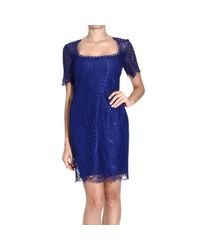 Emilio Pucci | Blue Lace Trim Flared Dress | Lyst