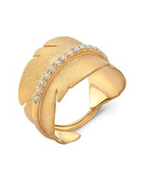 Anne Sisteron - Metallic 14kt Yellow Gold Diamond Feather Ring - Lyst