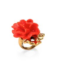 Oscar de la Renta | Red Coral Flower Cocktail Ring | Lyst