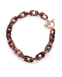 Michael Kors | Pink Jeweled Blush Tortoise-print Pavé Toggle Necklace | Lyst