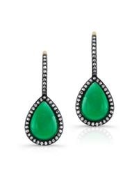 Anne Sisteron - 14kt Yellow Gold Green Agate Diamond Rosecut Earrings - Lyst