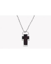 Tateossian - Black Silver Swivel Cross Necklace In Ebony Wood for Men - Lyst