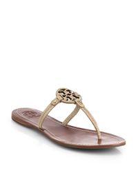 Tory Burch | Brown Mini Miller Snake-embossed Leather Logo Thong Sandals | Lyst