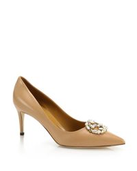 Gucci | Natural Gg Sparkling Crystal & Faux Pearl Logo Leather Pumps | Lyst