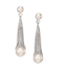 Adriana Orsini | Metallic Decadence Faux Pearl & Pavé Crystal Long Drop Earrings | Lyst
