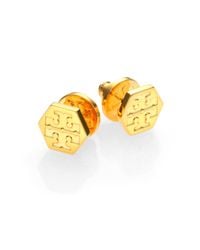 Tory Burch | Metallic Hexagon Logo Stud Earrings/goldtone | Lyst