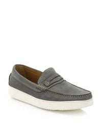 Saks Fifth Avenue | Gray Nubuck Penny Loafers for Men | Lyst