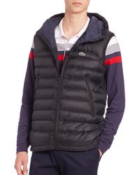 Lacoste | Black Hooded Puffer Vest for Men | Lyst