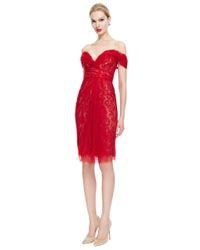 Marchesa | Red Off The Shoulder Lace Cocktail Dress | Lyst