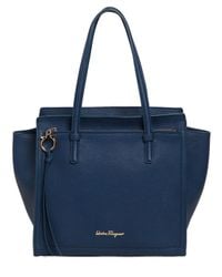 Ferragamo | Blue Medium Amy Grained Leather Tote Bag | Lyst