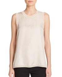Rag & Bone | Beige Maude Sheer-trim Silk Tank Top | Lyst