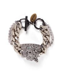 Venna | Metallic Crystal Jaguar Head Curb Chain Bracelet | Lyst