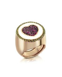 Azhar - Pink Rose Gold Plated Sterling Silver Adjustable Ring W/red Cubic Zirconia - Lyst