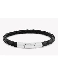 Tateossian - Single Wrap Scoubidou Black Leather Bracelet With 18k White Gold Clasp for Men - Lyst