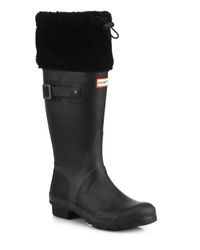 HUNTER | Black Original Shearling Cuff Rain Boots | Lyst