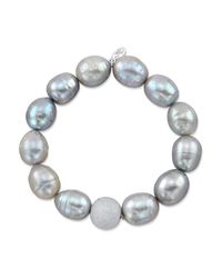 Anne Sisteron - Gray Grey Pearl Bracelet With Sterling Silver Laser Cut Ball - Lyst