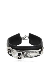 Emanuele Bicocchi | Metallic Silver Skull & Chain On Leather Bracelet for Men | Lyst