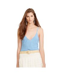 Polo Ralph Lauren | Blue Crepe V-neck Tank | Lyst