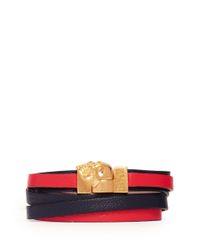 Alexander McQueen | Red Triple Strap Skull Leather Bracelet | Lyst