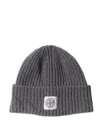 Stone Island | Gray Ribbed Wool & Cashmere Blend Beanie Hat for Men | Lyst