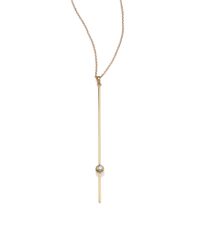Mizuki | Metallic Diamond & 14k Yellow Gold Long Bar Charm Necklace | Lyst