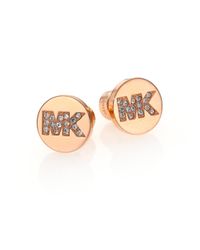 Michael Kors | Pink Fulton Logo Pavé Stud Earrings/rose Goldtone | Lyst