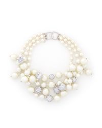 Kenneth Jay Lane | White Pearl And Crystal Pavé Cluster Necklace | Lyst