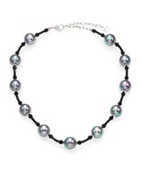 Majorica | Gray 14mm Grey Round Pearl, Hematite & Sterling Silver Beaded Strand Necklace | Lyst