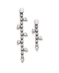 DANNIJO | Metallic Margot Crystal & Faux Pearl Asymmetrical Linear Drop Earrings | Lyst
