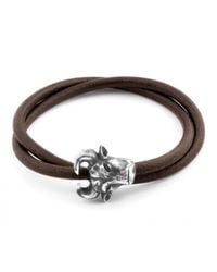 Tateossian | Bull Head Bracelet In Brown Leather And Silver for Men | Lyst