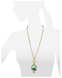 Roberto Cavalli | Serpent Green & Golden Metal Long Pendant Necklace W/crystals | Lyst